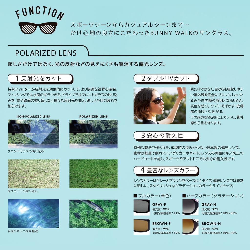 Polarized Sunglasses Clear Black [Bunny Walk] BW-020 BW-0204F GRAY-F