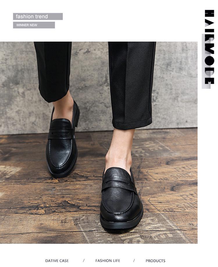 Men's Pointed Toe Leather Loafers: Retro British Style Slip-On, Height Increasing, Large Size, Perfect for Spring and Autumn.