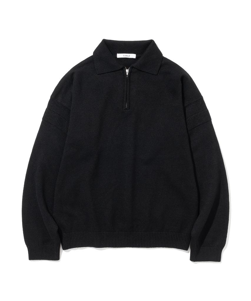 KNITTED Viscose Washable Half Zip Knit Black