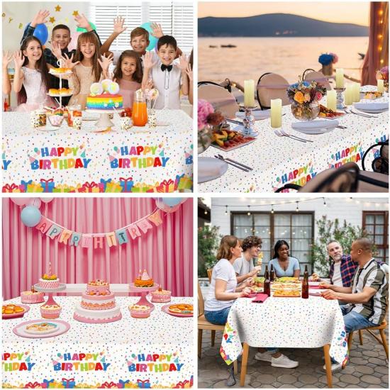 Birthday Tablecloth, 2 Pack Birthday Table Cloths, 54 X 108 Inch Disposable Rectangle Tablecloths Plastic Birthdays Table Cover Party Tablecovers,