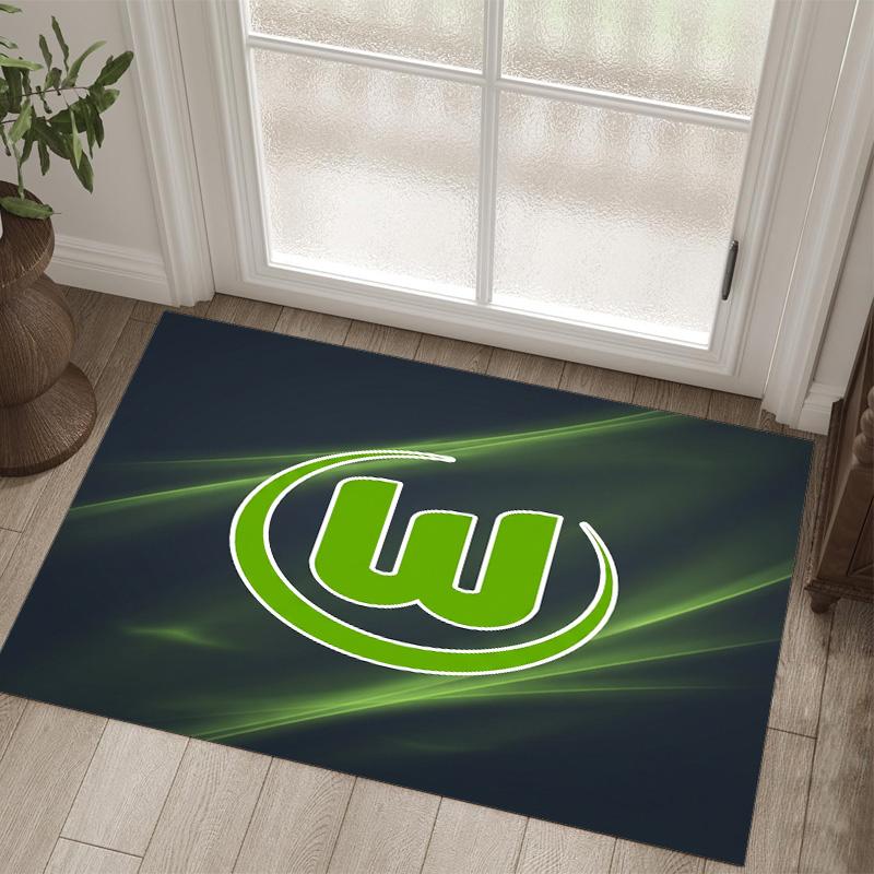 VfL Wolfsburg FC Design Kristall Samt Teppich Gemütlich Nicht?Rutschfester Teppich mit Aufdruck für Schlafzimmer Wohnzimmer Eingang