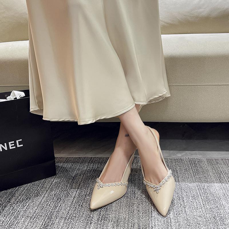 Fashion Buckle Strap Sandals Stiletto Heels Spring Shoes Suit Female Beige 2025 Summer High Fashion Girls Comfort Closed Black Rhineston