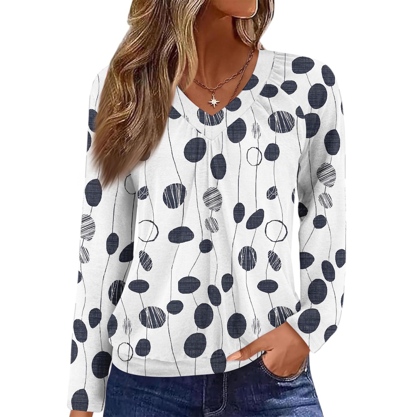 

Women s Casual Fashion V-Neck Raglan Pleated Floral Print Long Sleeve Top L білий