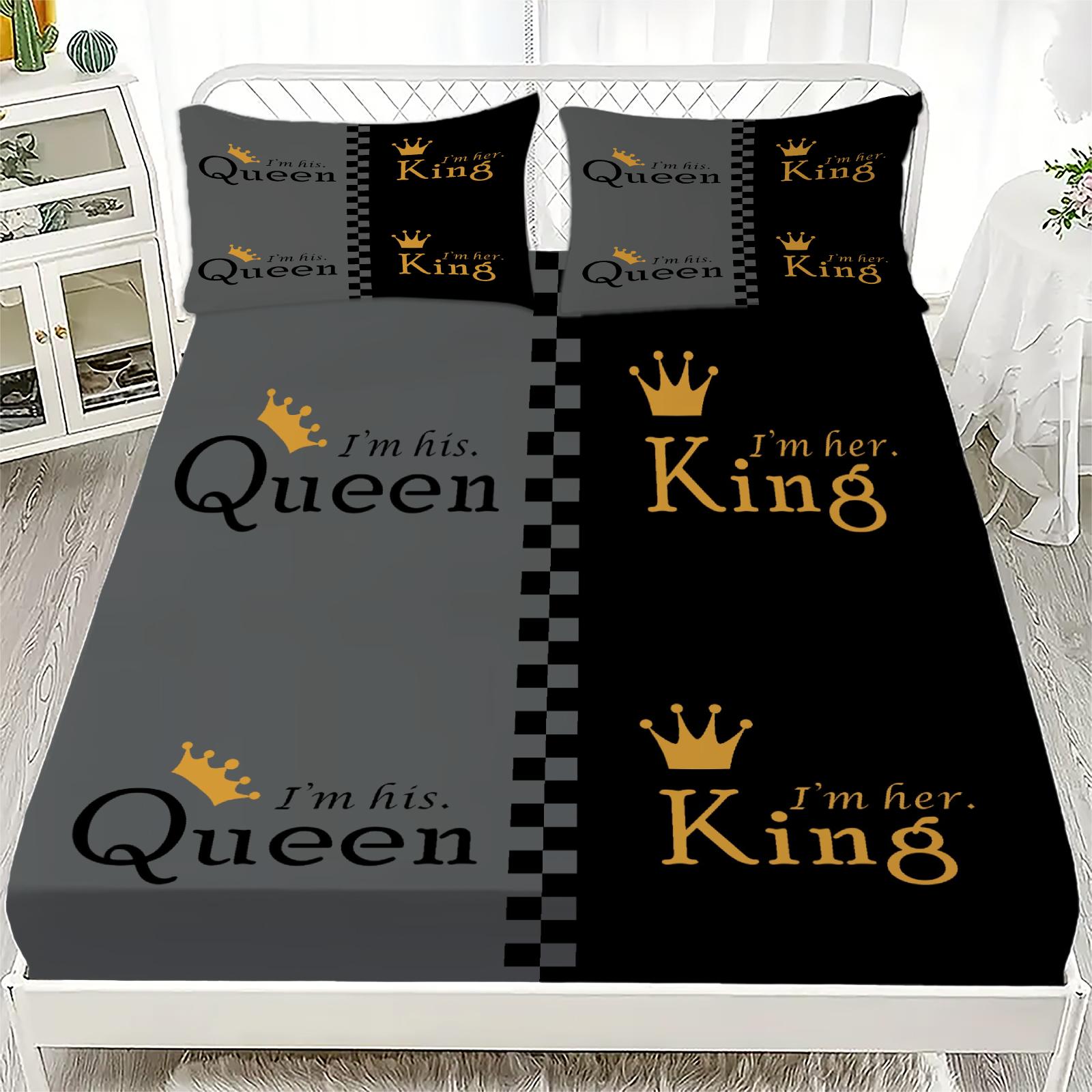 

1PC Queen And King Bed Sheet Soft Digital Print Fitted Sheet Without Pillowcase Anniversary Decor Gift For Adults Bed Decor 90x200x25cm
