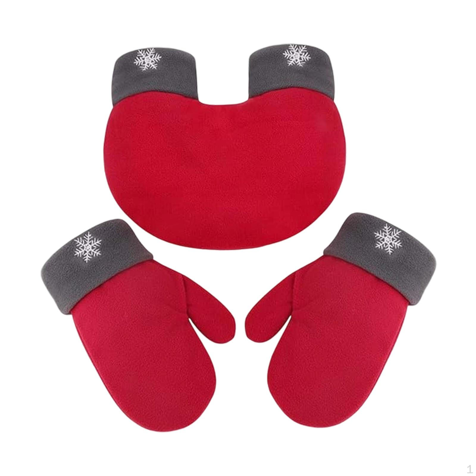 

3 Pieces Winter Gloves Cold Weather Mittens Holding Hands Fleece Couples Windproof red