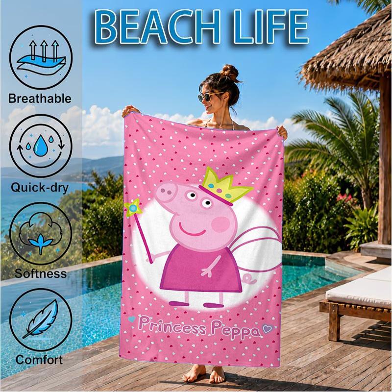 Princess Peppa Beach Towel, Quick-drying, Easy to Care for, Suitable for Both Fitness and Beach Vacations,Sports Essential