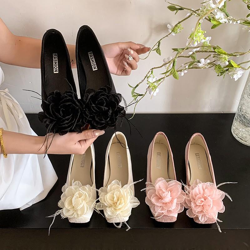 Fashion French Single Shoes, Shallow Mouth Shoes, Summer Evening Shoes, Retro Floral Flats, Increase Height Inside