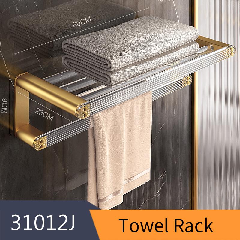 Bathroom Accessories Set Acrylic+Aluminum Alloy Towel Rack Shelf Bar Wall Mounted Toilet Paper Brush Holder Clothes Hook 31000