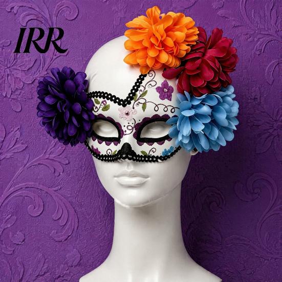 Breathable Masque for Cosplay Halloween Masquerade Masque, Flower Skull Mexican Day of The Dead Adjustable Men Eye Cushion Costume, Fancy Dress, Party