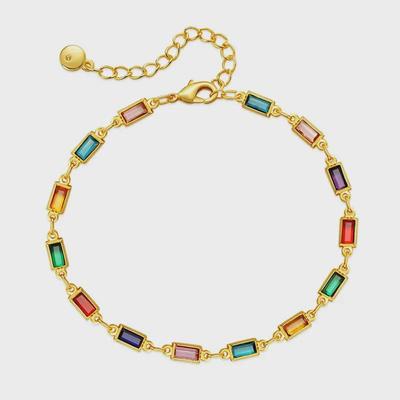 Handgefertigtes 18 Karat vergoldetes Kupferarmband mit farbigem Glas und Diamanten