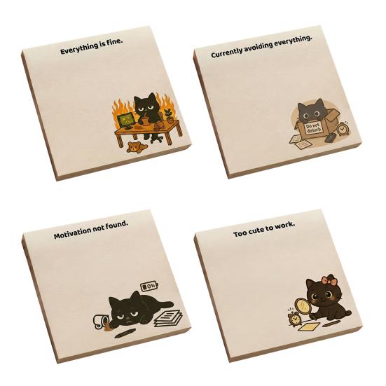 Cartoon Cat Self-Stick Note 50 Sheets/Pad Self-adhesive Note Pad Super Sticking Power Memo Post Stickies Office School Supplies