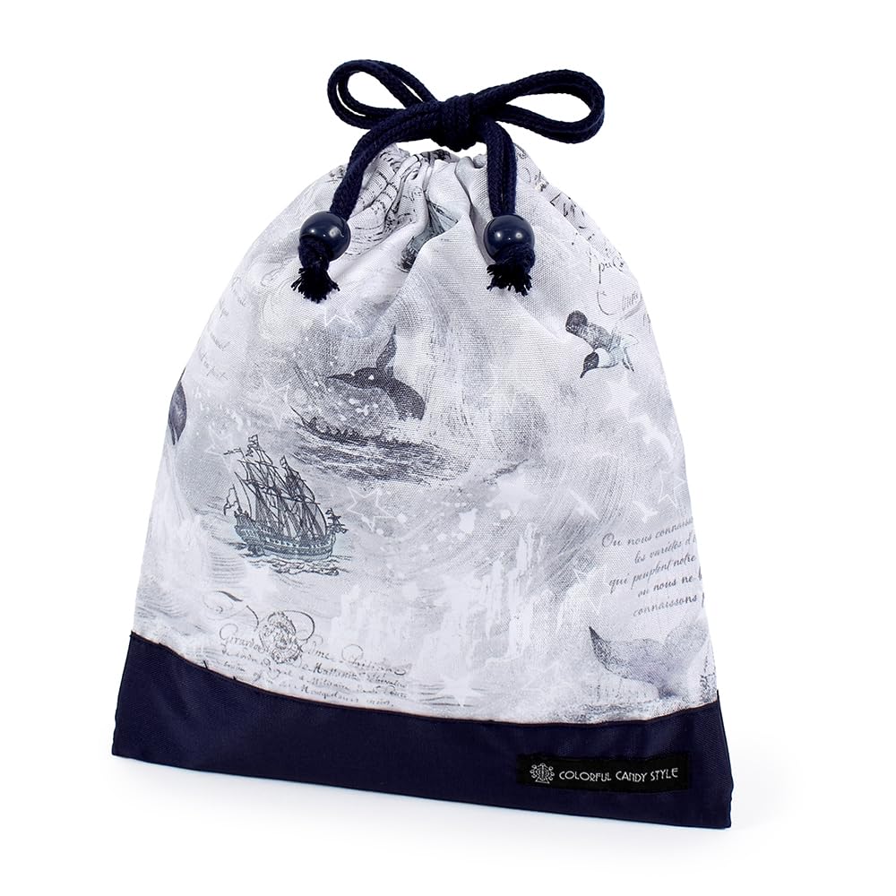 COLORFUL CANDY STYLE Drawstring Lunch No Gusset Name Whale and Logbook Boys Bag, Medium, (with Tag), Water-Repellent, No-Iron, Design, Lightweight,