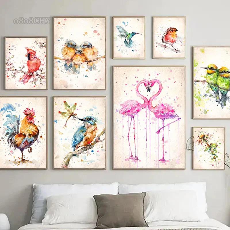 

Акварель Абстрактное искусство Птицы Фламинго Петух Цветы Бабочка Картина на холсте Постеры и принты для домашнего декора Настенная живопись 21cm×30cm NoFrame