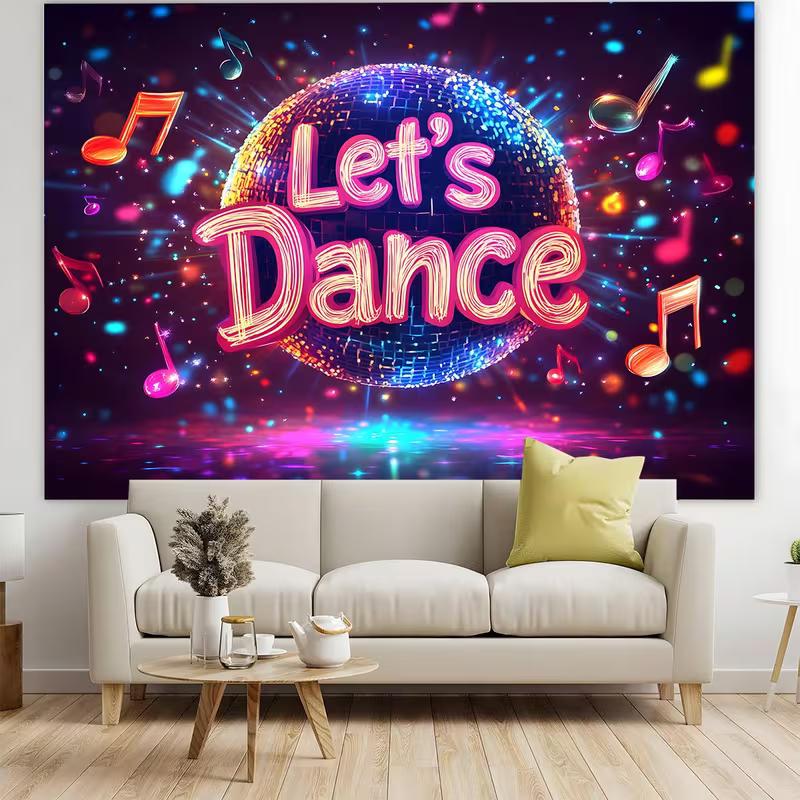 Vibrant Disco Dance Party Backdrop with Music Notes for Photo Booth