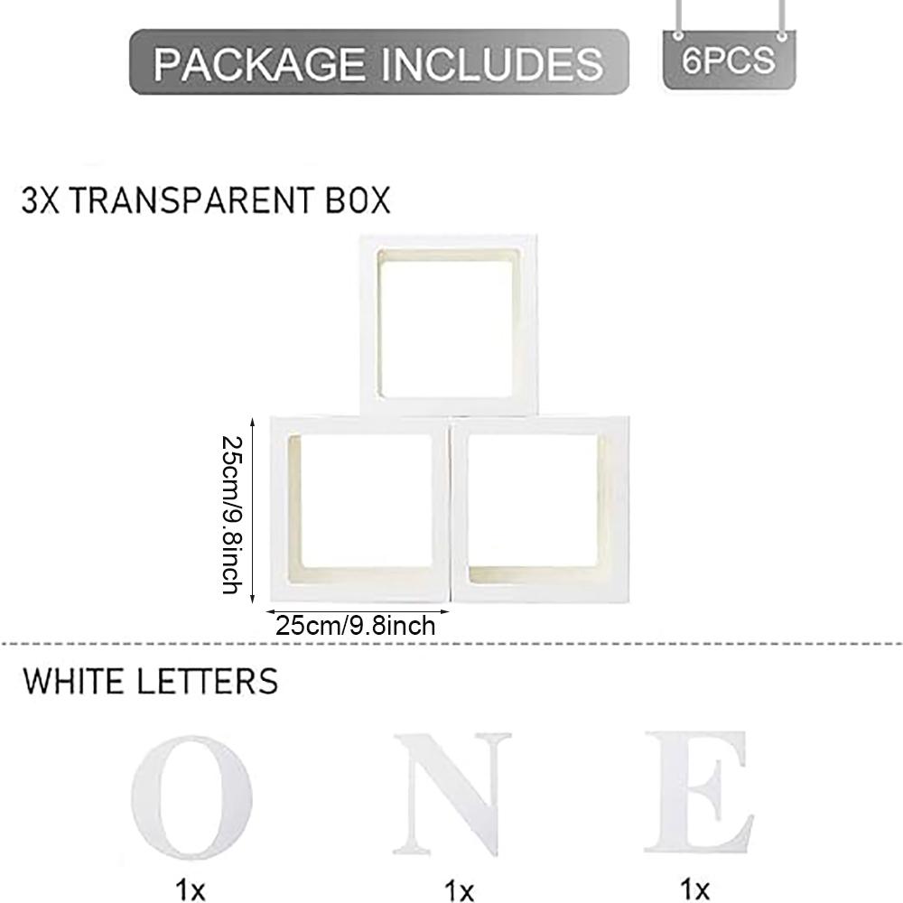 

6pcs/set 25cm Transparent Balloon Boxes+ONE Letters, 1st Birthday Baptism Party Decoration Gift Box Baby Shower Decor