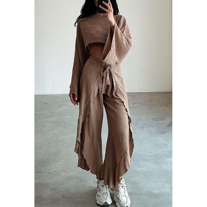 

Casual Top Irregular Long Pants Set Casual Tops Asymmetrical Pants Suit Coffee XL