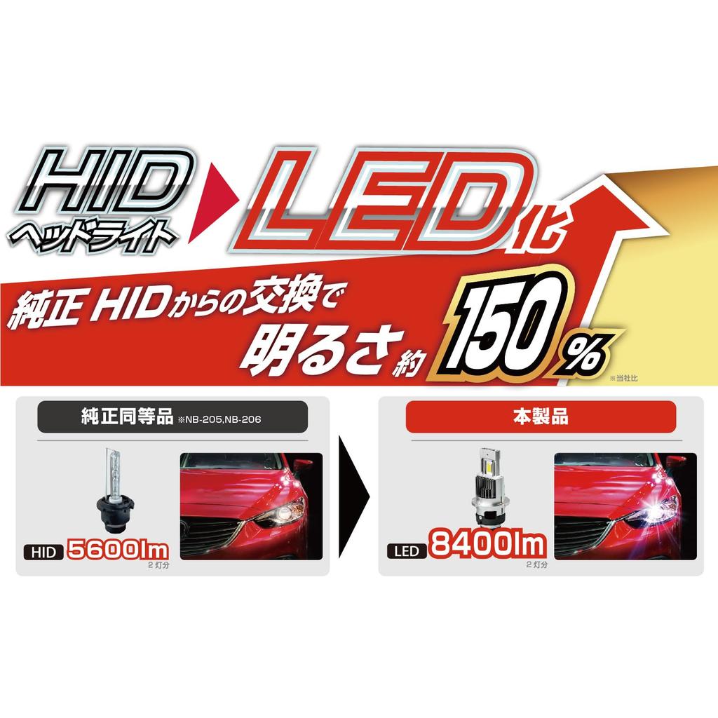 Kashimura NNB-208 HID Headlight Bulb Converts to LED Headlights, Brightness Approximately 4,200 Lumens (1 Light), D4R/S Type, Pack of 2