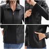 BITCED Fashion Women's Leather Jacket, Short Leather Jacket, Knitted Patchwork Stretch Coat