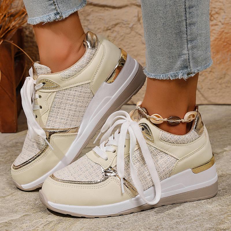 Fashion Fashion Black Platform Sports Shoes for Women Round Toe Lace Up Wedge Sneakers Woman Thick Sole Non Slip Casual Shoes Plus Size
