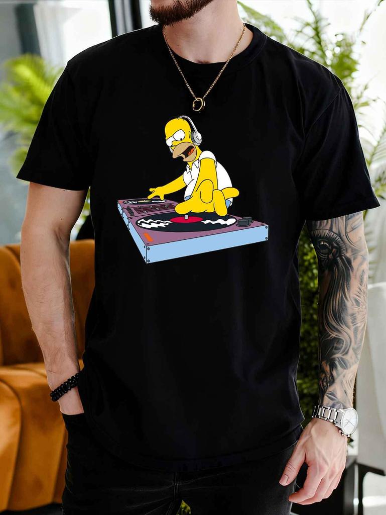 2026 Summer Mens Shortsleeved TshirtThe Simpsons DJ Homer Print Pattern Simpson Authorized Mens Tshirt