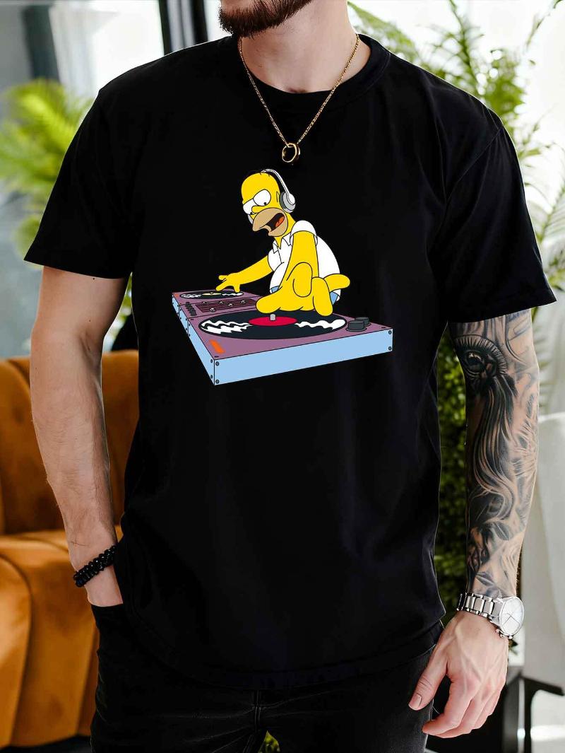 Летняя мужская футболка с коротким рукавом 2026 года с принтом The Simpsons DJ Homer, авторизованная футболка The Simpsons для мужчин S