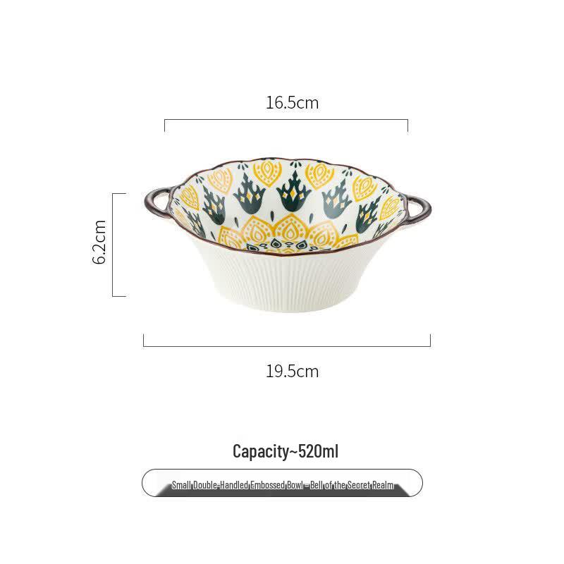 Deyrann Nordic Underglaze Ceramic Double-Handle Salad Bowl Pack of 2