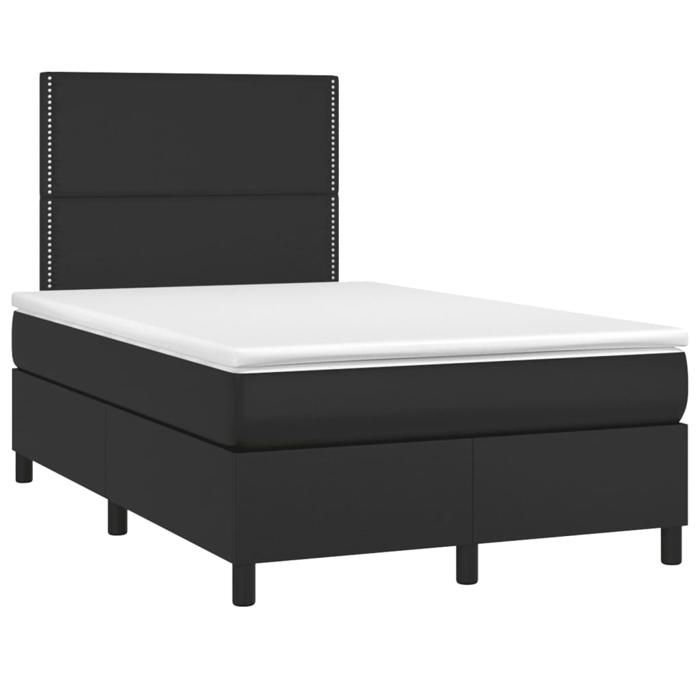 Exclusive House - Black LED Mattress Slatted Bed Base 120x190 Cm Faux Leather