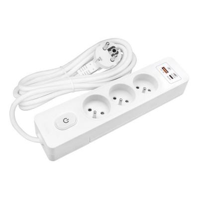 SELDUR G3FH32B Power Strip, 3 Type E Sockets + Switch, USB A+C Fast Charge 20W, White, 3m Cable