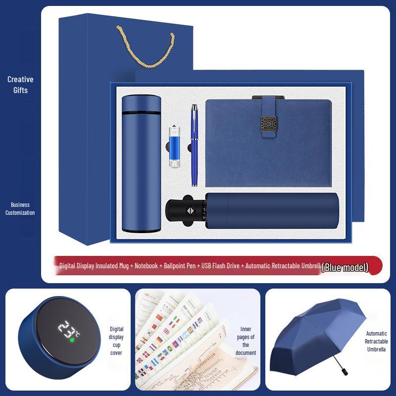 Luxury Business Gift Set: Insulated Cup, Umbrella, and Notebook with Custom Logo for Corporate Events