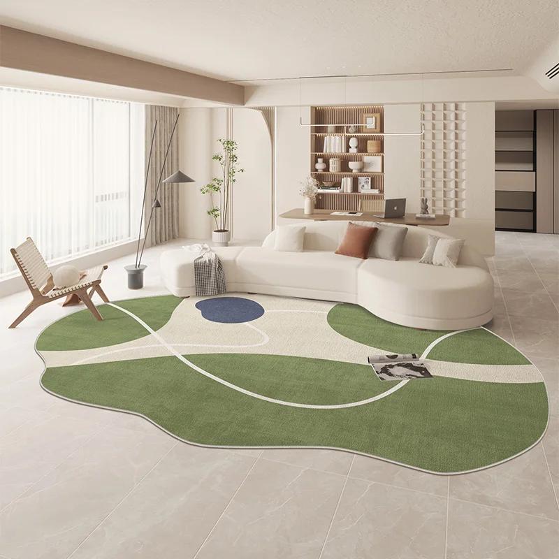 Large Area Green Rugs for Bedroom Nordic Living Room Decoration Shaped Carpet Irregular Plush Lounge Rug Home Thick Washable Mat