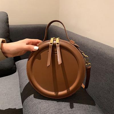 Round Design Lady Handbag Vintage PU Leather Shoulder Bag for Women Fashion Clutch Purses Crossbody Bag