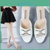 Versatile Slim Bow Heel Fashion High Heel Shoes Womens Outwear Medium Heel Fishmouth Slippers Large Slippers