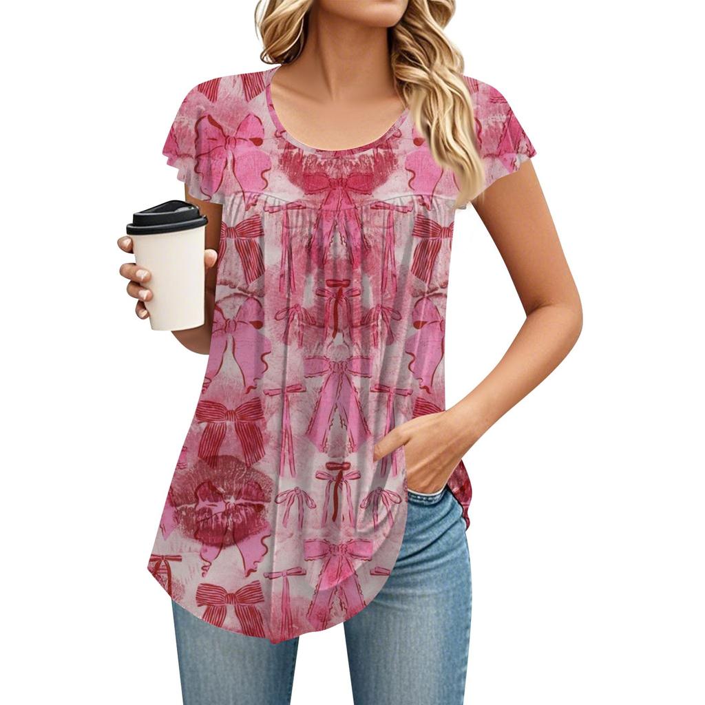 Women's Round Neck Short Sleeve Mid Length T-Shirt Loose Casual Short Sleeve T-Shirt Top