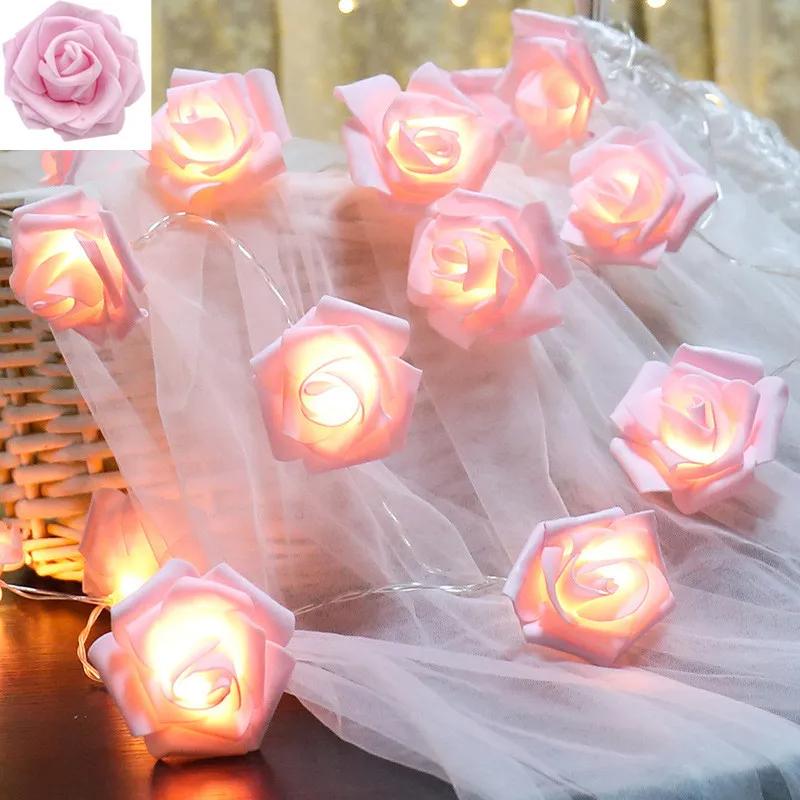 Flower Rose String Lights Battery Operated Foam Rose Fairy Garland Light for Home Bedroom Wedding Valentine's Day