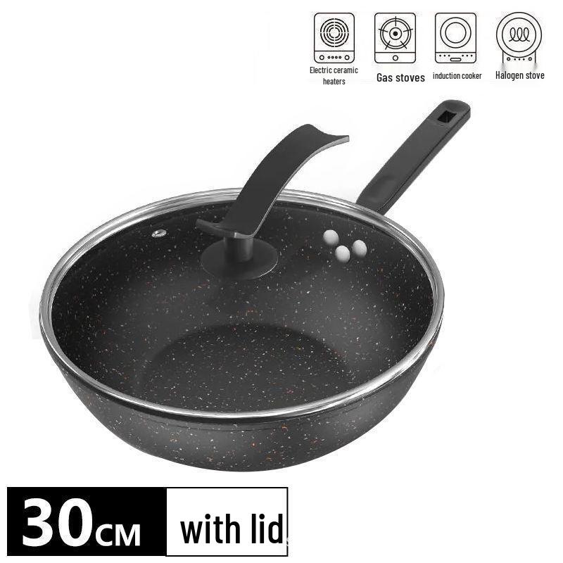 Non-Stick Maifan Stone Wok - Oljefri Stekpanna för Gas- & Induktionsspisar, Universell Design med Platt Botten