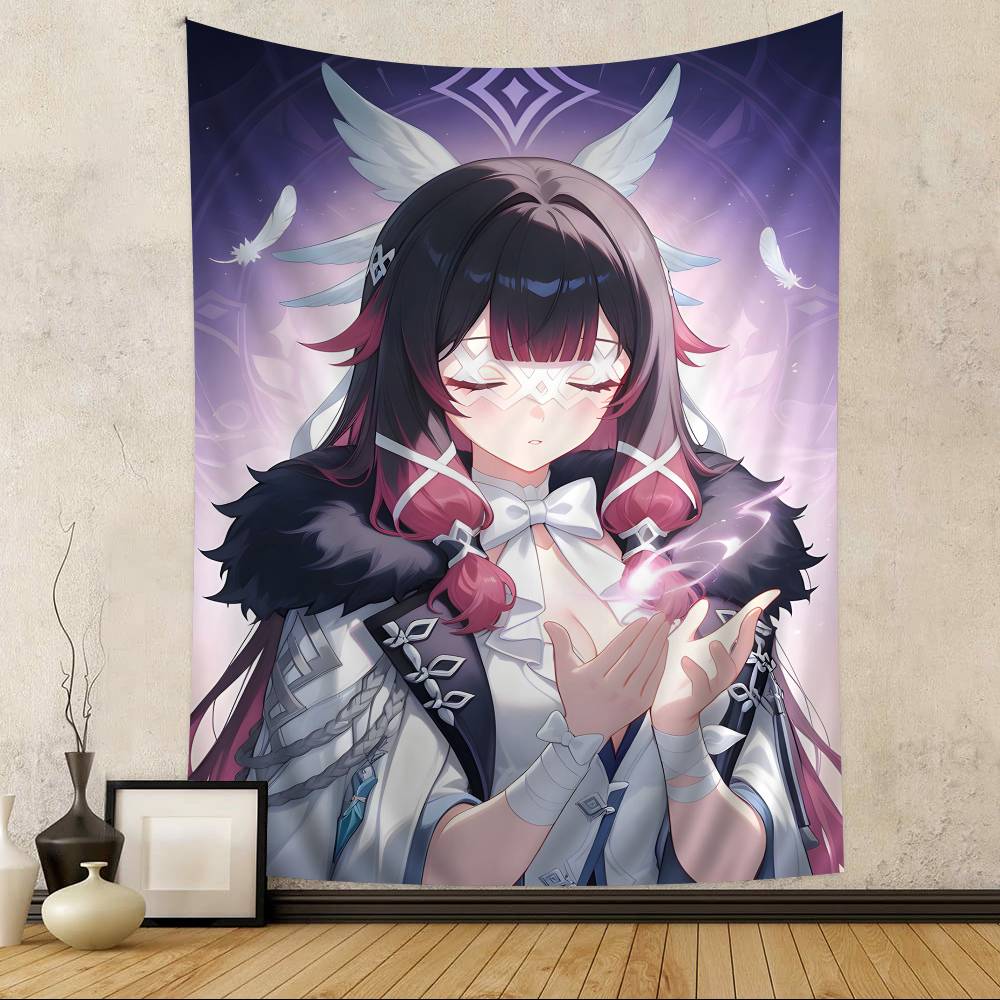 Genshin Impact Columbina Anime Tapestry Hippie Flower Wall Carpets Dorm Decor Wall Hanging Home Decor