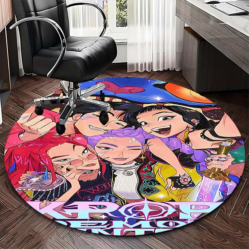 1pc Round Carpet Cartoon Characters Decorative Rug for Office Chair Mat, Non-Slip Floor Covering, Home Decoration, Living Room, Bedroom, Game Room