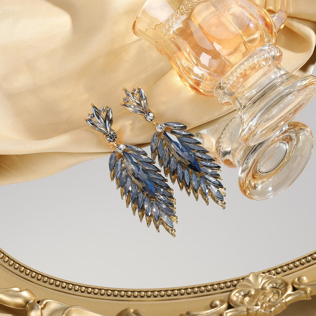 Elegant Feather Drop Earrings With Crystal Waterfall For Formal Events Women
