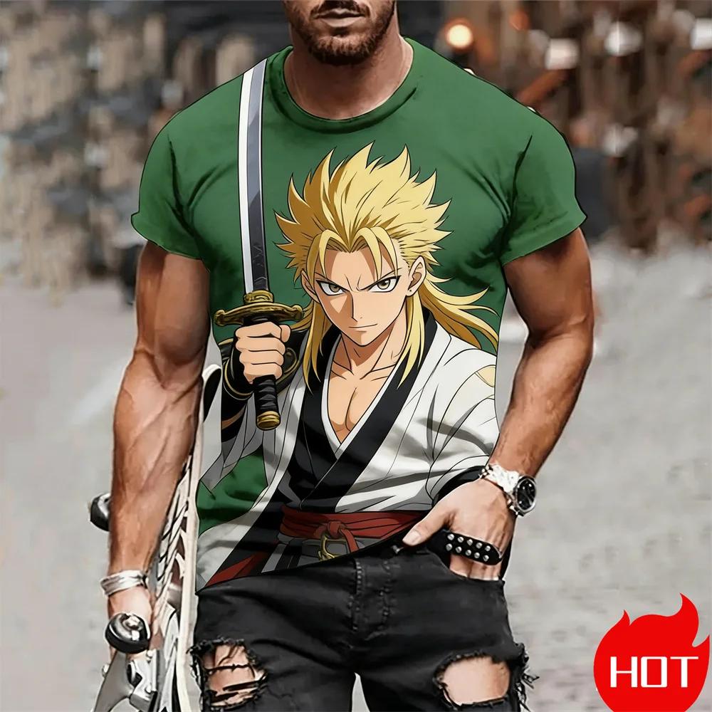Anime Printed Men's T-shirt 3D Cool Samurai Pattern Short Sleeve Tops Daily Leisure Fashion Breathable Round Neck Pullover Tops