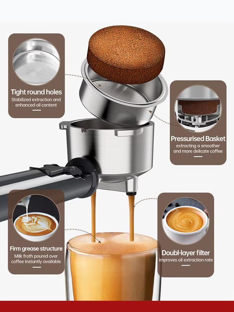 Coffee Machine MK-601F Four In One, Cappuccino Coffee Machine Dolce Gusto Nes Capsule Espresso Machine ESE Pod Grinding Gift for Lover, Dad, Mom