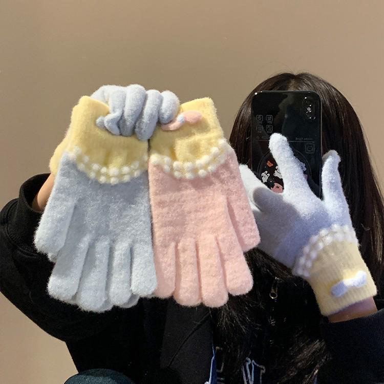 Newcomer Discount: Cute Blue Bow Knitted Plush Women's Gloves - Fall/Winter 2025