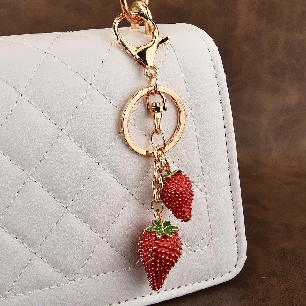 Strawberry Fruit Alloy Keychain: Cute Car Keyring & Bag Charm for Ladies
