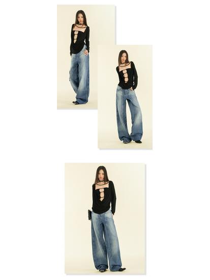 Women's American Street Style High-Waist Wide-Leg Jeans - Fall/Winter 2024 Collection - Straight, Loose, Slim Fit, Mopping Style