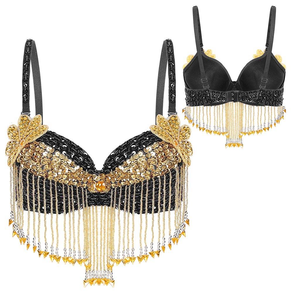 Adjustable Straps Belly Dance Tops Beaded Tassels Sparkly Bra Charming Dance Wear Women