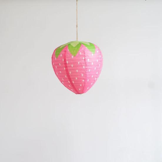 Birthday Party Hanging Ornaments Strawberry Paper Lantern, Pink Fruit Shaped Decor for Party, Sweet Style Event Supplies Collapsible Round Lamp