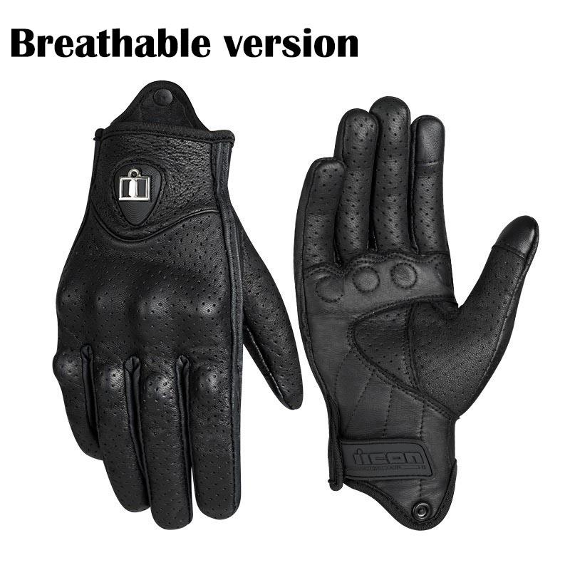 Retro Perforated Real Leather Motorcycle Gloves