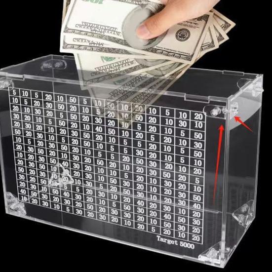 Transparent Acrylic Money Box with Counter 5000USD Saving Goal Kids Adults Clear Piggy Bank Coin Cash Container Money Saving Challenges Box Boys Girls
