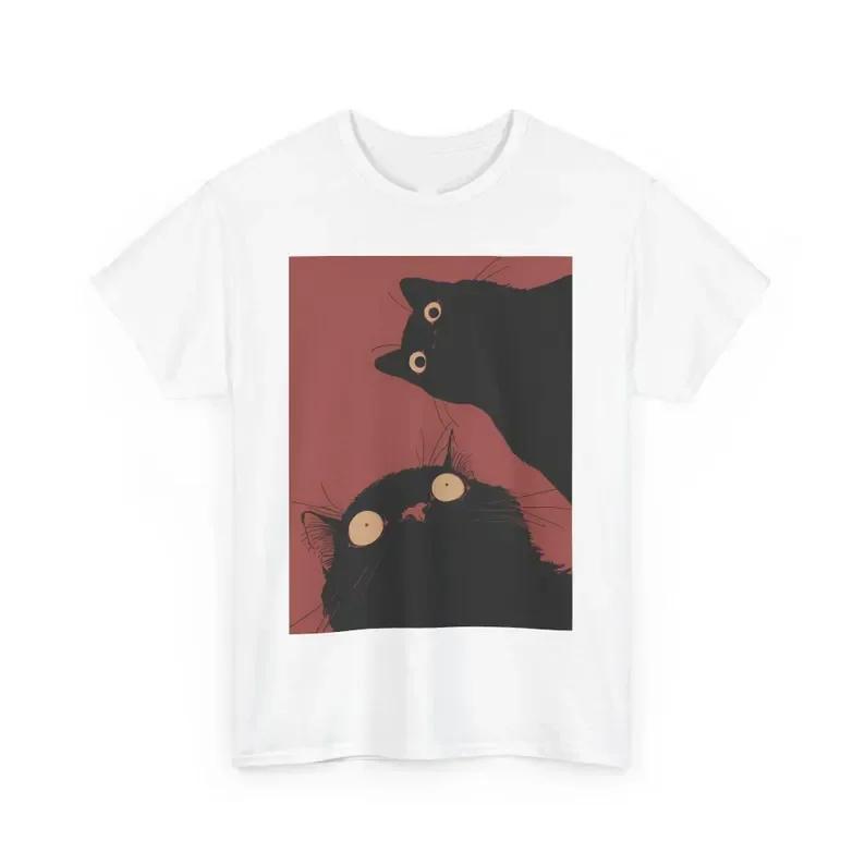 Camiseta Divertida De Gato Negrocamiseta Gráfica Minimalista De Manga Corta Con Meme De GatoTop Informal De Gran Tamaño