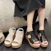 Women's Slope-heeled Thick-soled Large-size Sandals New Summer Fashion Waterproof Platform Side Zipper Hollow Sandals