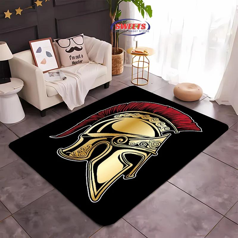 3D HD Printing Spartan Sparta Warrior Logo Carpet for Living Room Bedroom Mat Sofa Doormat Floor Rug Anti-slip Decor Durable Mat